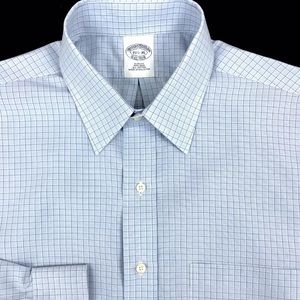Brooks Brothers Mens Blue Check Button Front Slim